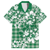 Hibiscus Pakala Emerald Green Family Matching Short Sleeve Bodycon Dress and Hawaiian Shirt Tropical Floral Stylized LT01 Dad's Shirt - Short Sleeve Green - Polynesian Pride