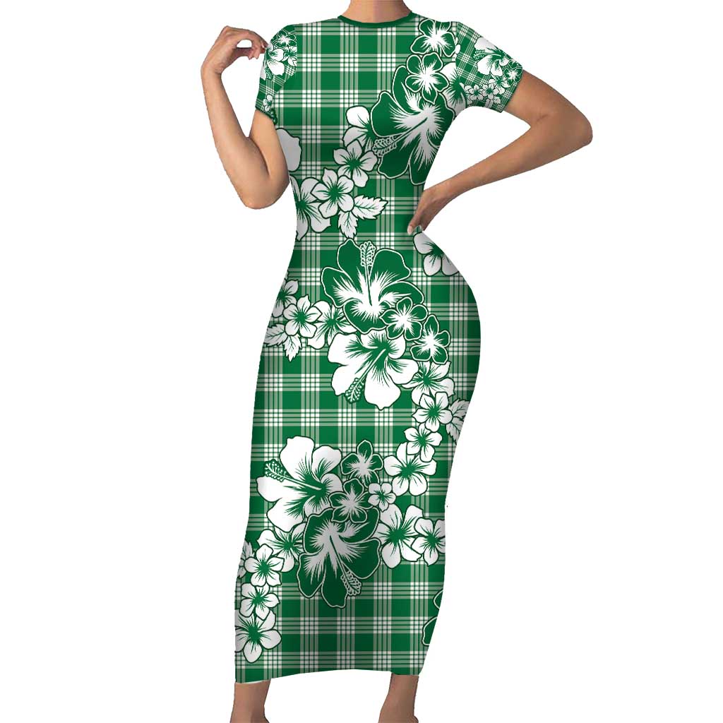Hibiscus Pakala Emerald Green Family Matching Short Sleeve Bodycon Dress and Hawaiian Shirt Tropical Floral Stylized LT01 Mom's Dress Green - Polynesian Pride
