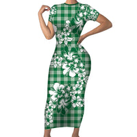 Hibiscus Pakala Emerald Green Family Matching Short Sleeve Bodycon Dress and Hawaiian Shirt Tropical Floral Stylized LT01 Mom's Dress Green - Polynesian Pride
