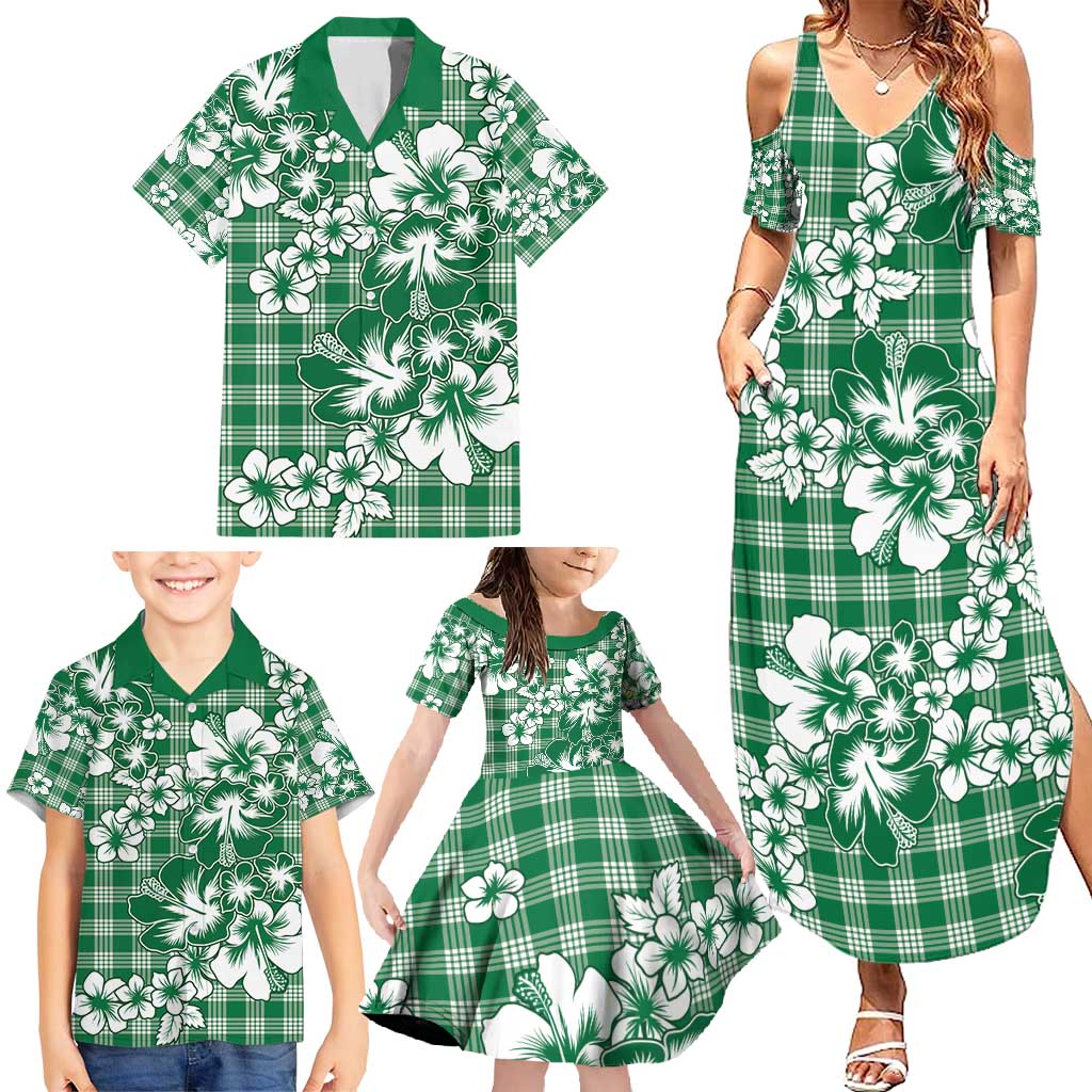 Hibiscus Pakala Emerald Green Family Matching Summer Maxi Dress and Hawaiian Shirt Tropical Floral Stylized LT01 - Polynesian Pride
