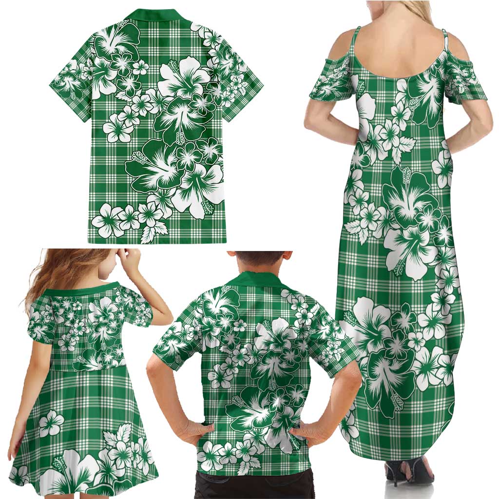 Hibiscus Pakala Emerald Green Family Matching Summer Maxi Dress and Hawaiian Shirt Tropical Floral Stylized LT01 - Polynesian Pride