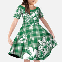 Hibiscus Pakala Emerald Green Family Matching Tank Maxi Dress and Hawaiian Shirt Tropical Floral Stylized LT01 Daughter's Dress Green - Polynesian Pride
