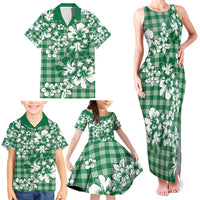 Hibiscus Pakala Emerald Green Family Matching Tank Maxi Dress and Hawaiian Shirt Tropical Floral Stylized LT01 - Polynesian Pride