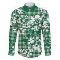 Hibiscus Pakala Emerald Green Family Matching Tank Maxi Dress and Hawaiian Shirt Tropical Floral Stylized LT01 Dad's Shirt - Long Sleeve Green - Polynesian Pride