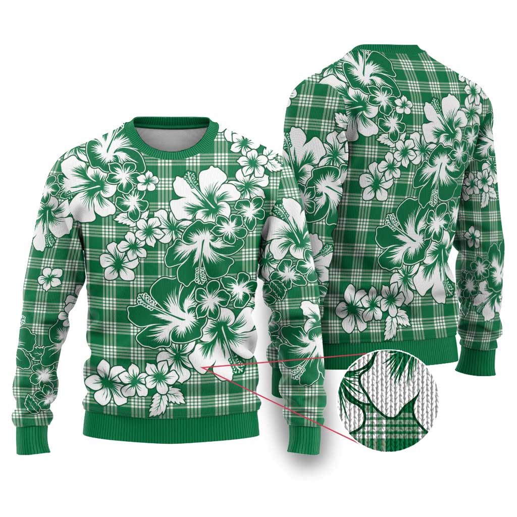 Hibiscus Pakala Emerald Green Ugly Christmas Sweater Tropical Floral Stylized LT01 Green - Polynesian Pride