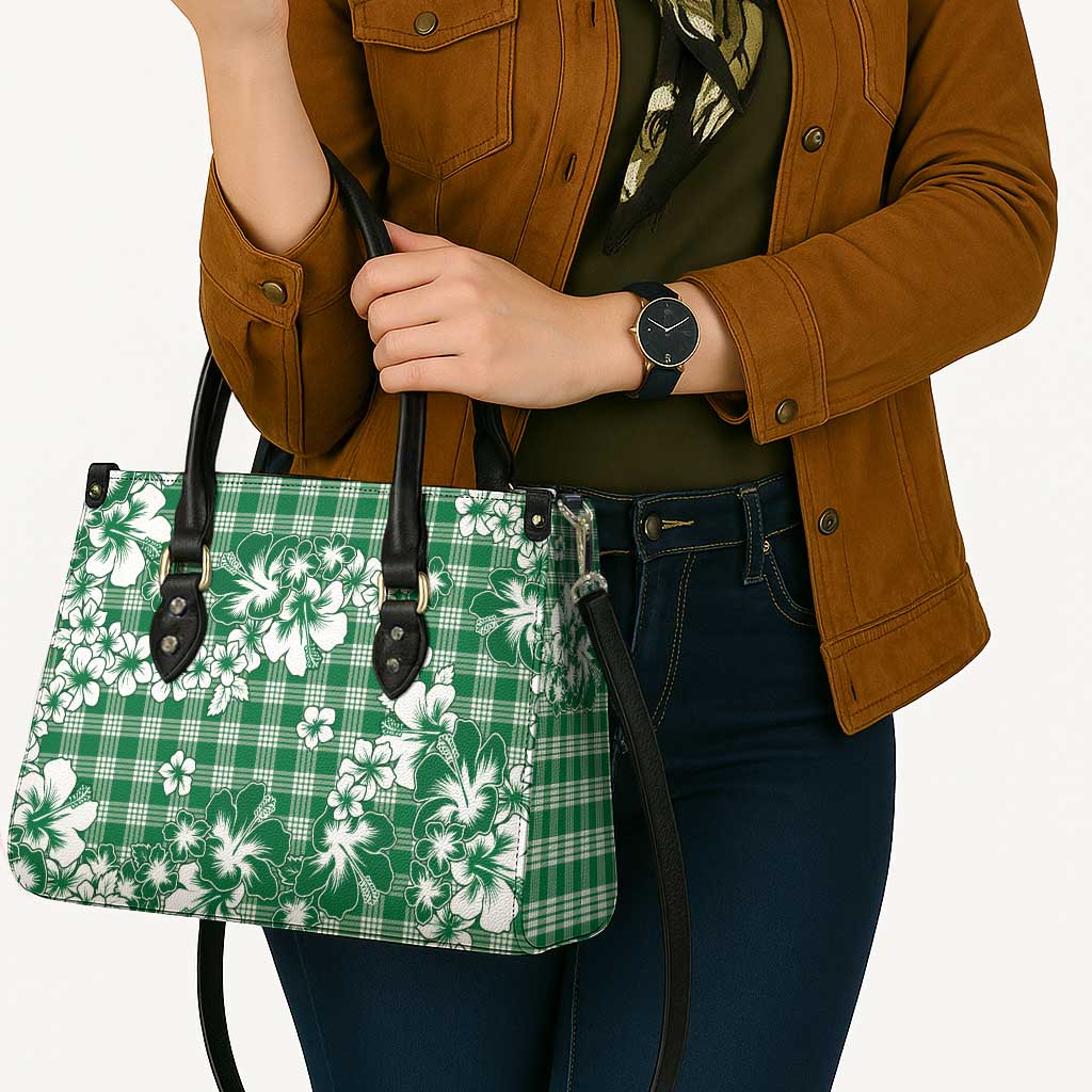 Hibiscus Pakala Emerald Green Leather Bag Tropical Floral Stylized - Polynesian Pride