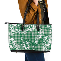 Hibiscus Pakala Emerald Green Leather Tote Bag Tropical Floral Stylized - Polynesian Pride