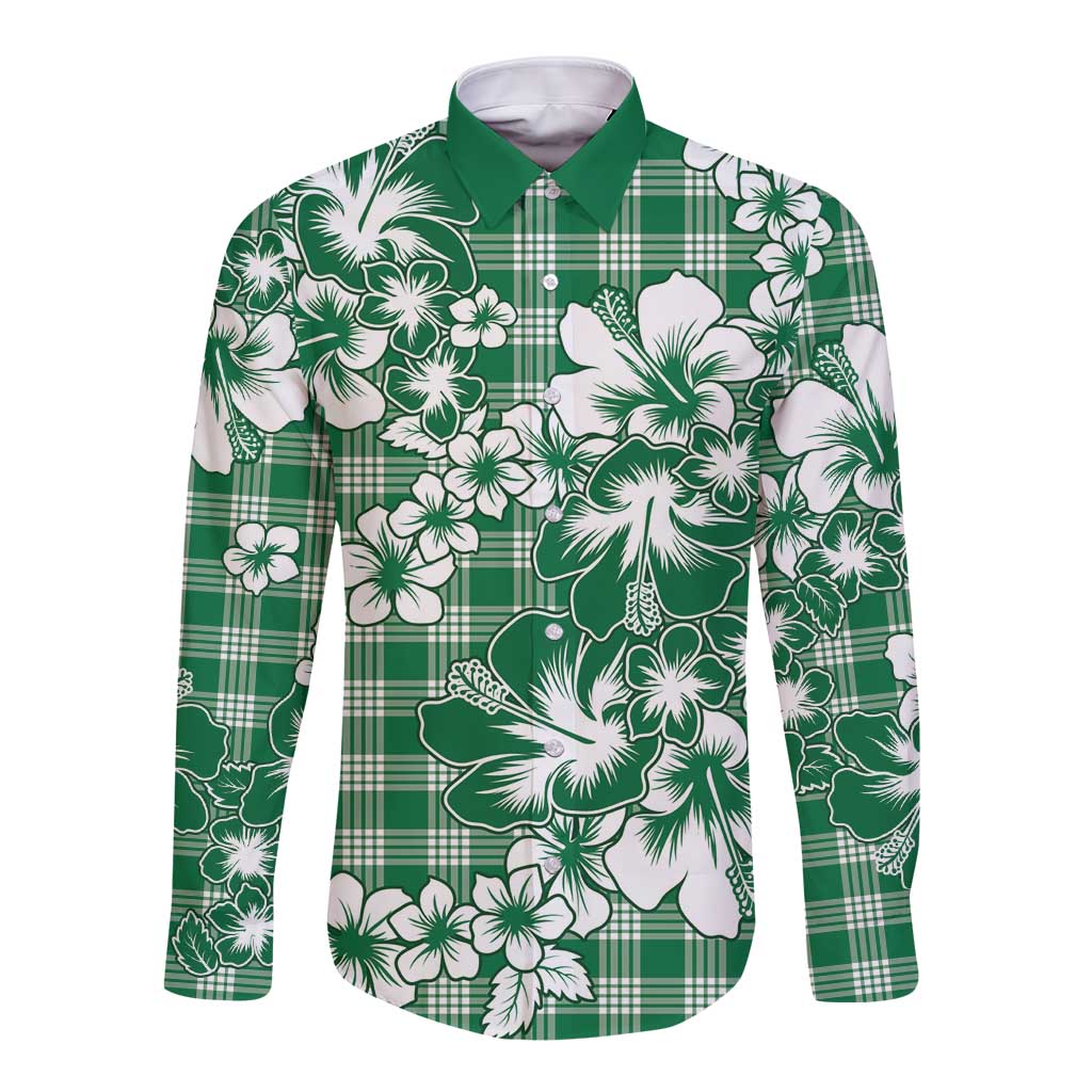 Hibiscus Pakala Emerald Green Long Sleeve Button Shirt Tropical Floral Stylized LT01 Unisex Green - Polynesian Pride