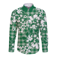 Hibiscus Pakala Emerald Green Long Sleeve Button Shirt Tropical Floral Stylized LT01 Unisex Green - Polynesian Pride