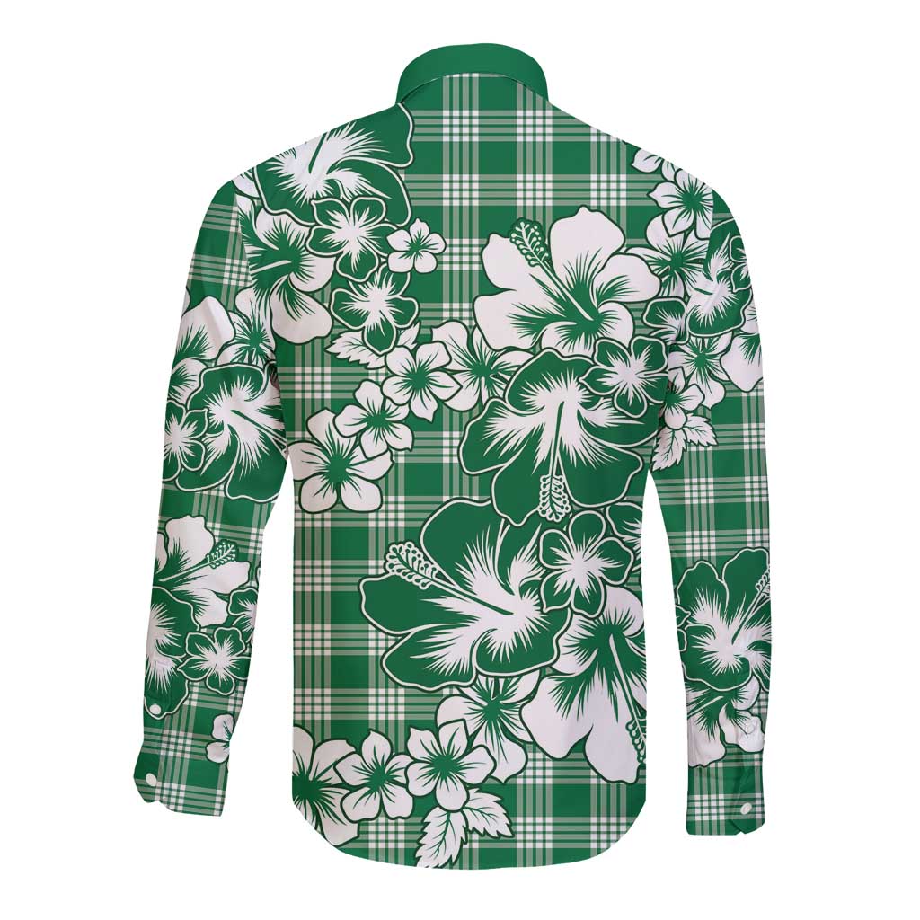 Hibiscus Pakala Emerald Green Long Sleeve Button Shirt Tropical Floral Stylized LT01 - Polynesian Pride