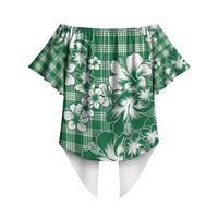 Hibiscus Pakala Emerald Green Off Shoulder Wrap Waist Top Tropical Floral Stylized LT01 - Polynesian Pride