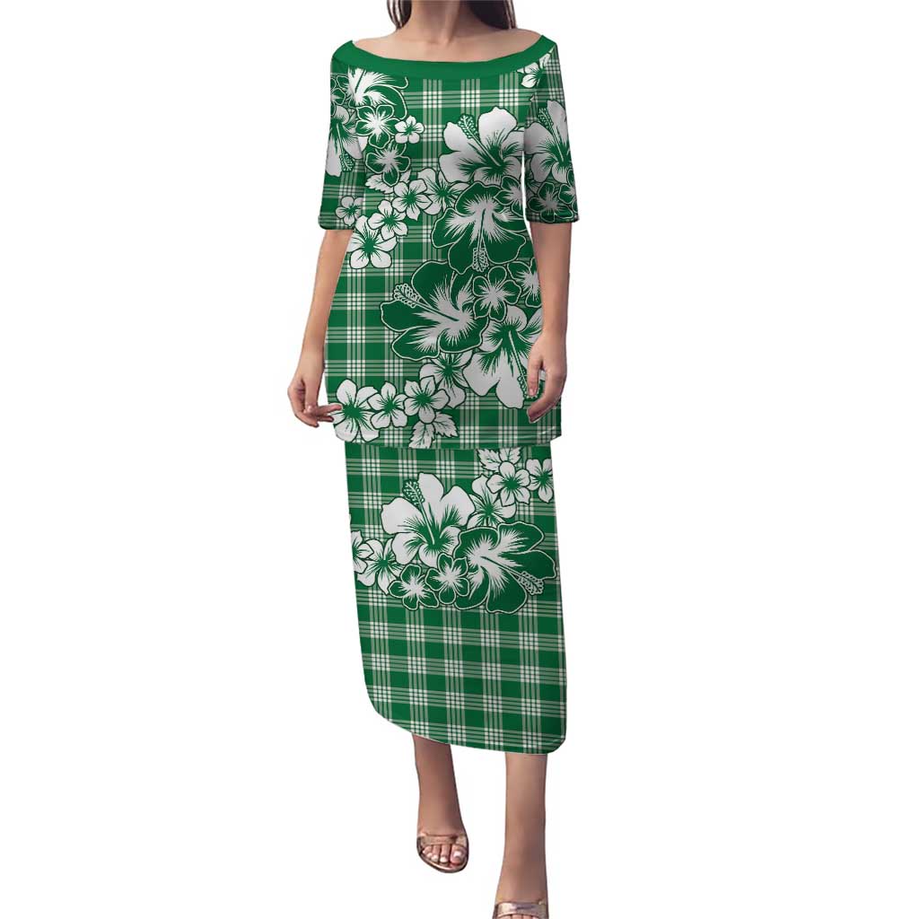 Hibiscus Pakala Emerald Green Puletasi Tropical Floral Stylized - Polynesian Pride
