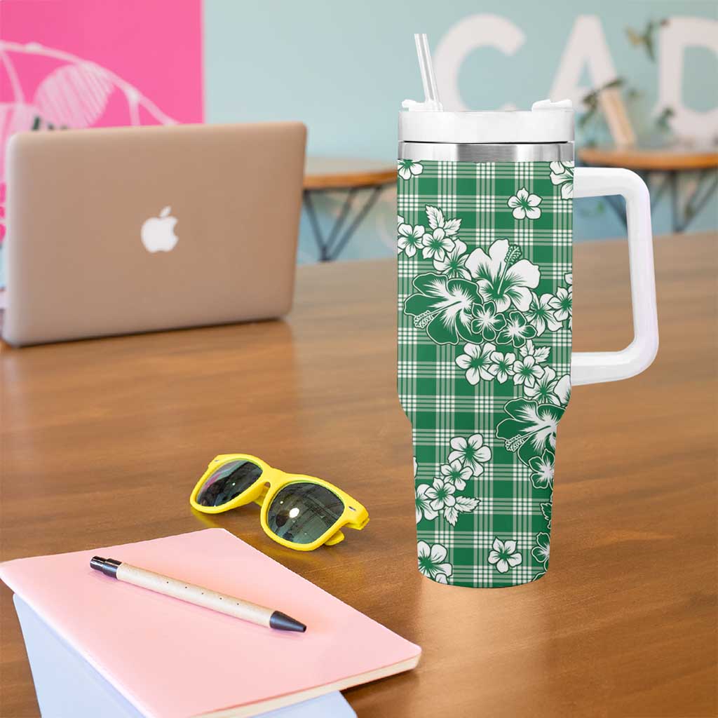 Hibiscus Pakala Emerald Green Tumbler With Handle Tropical Floral Stylized - Polynesian Pride