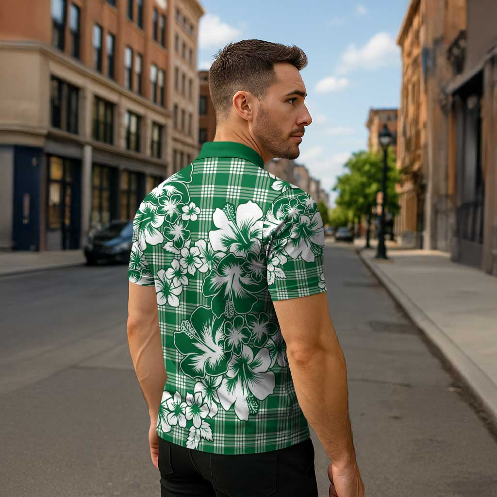 Hibiscus Pakala Emerald Green Zipper Polo Shirt Tropical Floral Stylized - Polynesian Pride