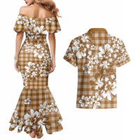 Hibiscus Pakala Bronze Brown Couples Matching Mermaid Dress and Hawaiian Shirt Tropical Floral Stylized LT01 - Polynesian Pride