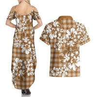 Hibiscus Pakala Bronze Brown Couples Matching Summer Maxi Dress and Hawaiian Shirt Tropical Floral Stylized LT01 - Polynesian Pride