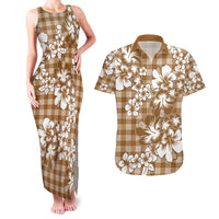 Hibiscus Pakala Bronze Brown Couples Matching Tank Maxi Dress and Hawaiian Shirt Tropical Floral Stylized LT01 Brown - Polynesian Pride