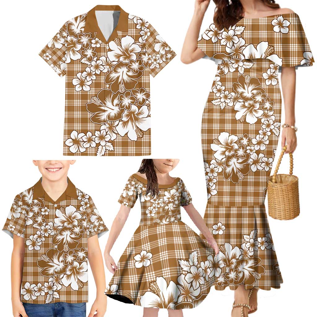 Hibiscus Pakala Bronze Brown Family Matching Mermaid Dress and Hawaiian Shirt Tropical Floral Stylized LT01 - Polynesian Pride