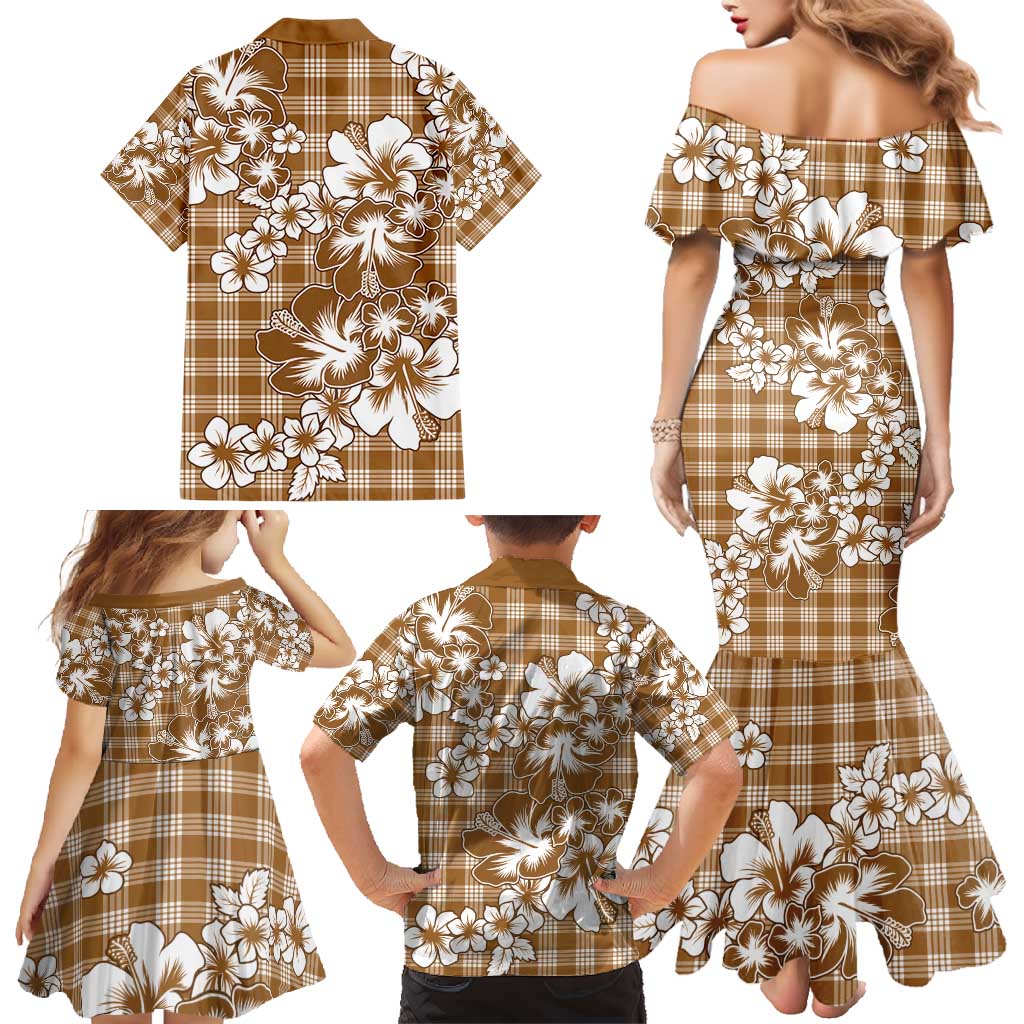 Hibiscus Pakala Bronze Brown Family Matching Mermaid Dress and Hawaiian Shirt Tropical Floral Stylized LT01 - Polynesian Pride