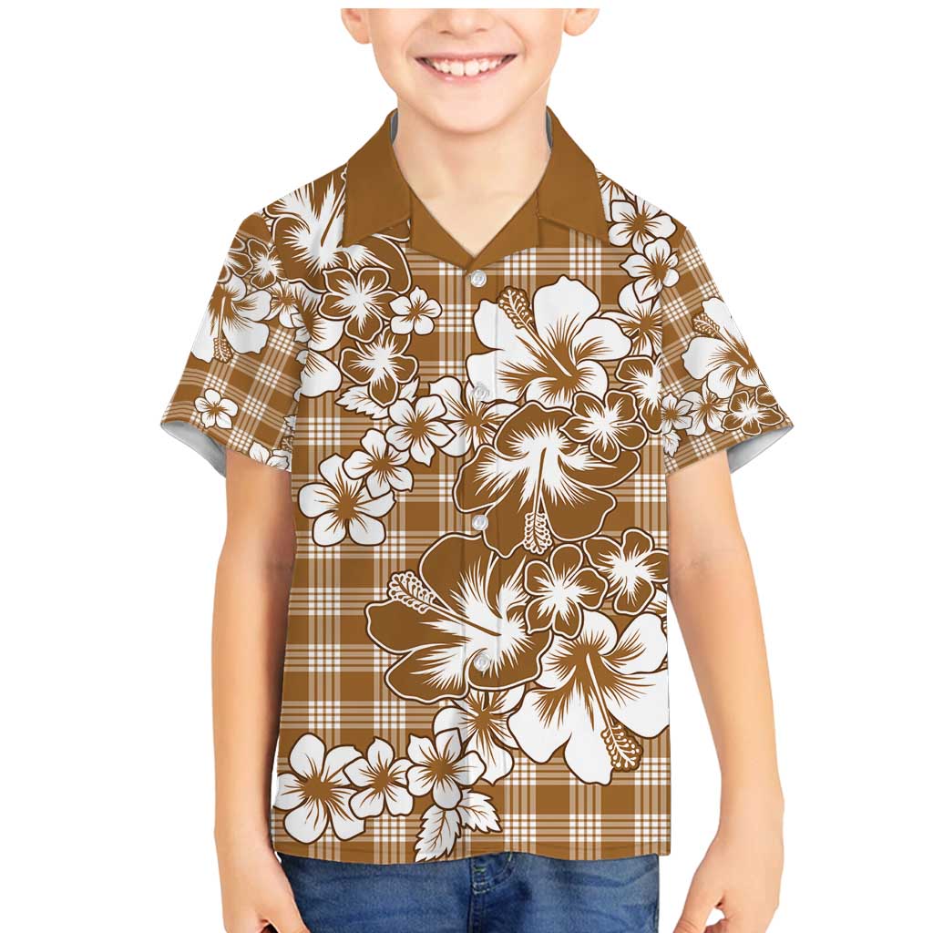 Hibiscus Pakala Bronze Brown Family Matching Mermaid Dress and Hawaiian Shirt Tropical Floral Stylized LT01 Son's Shirt Brown - Polynesian Pride