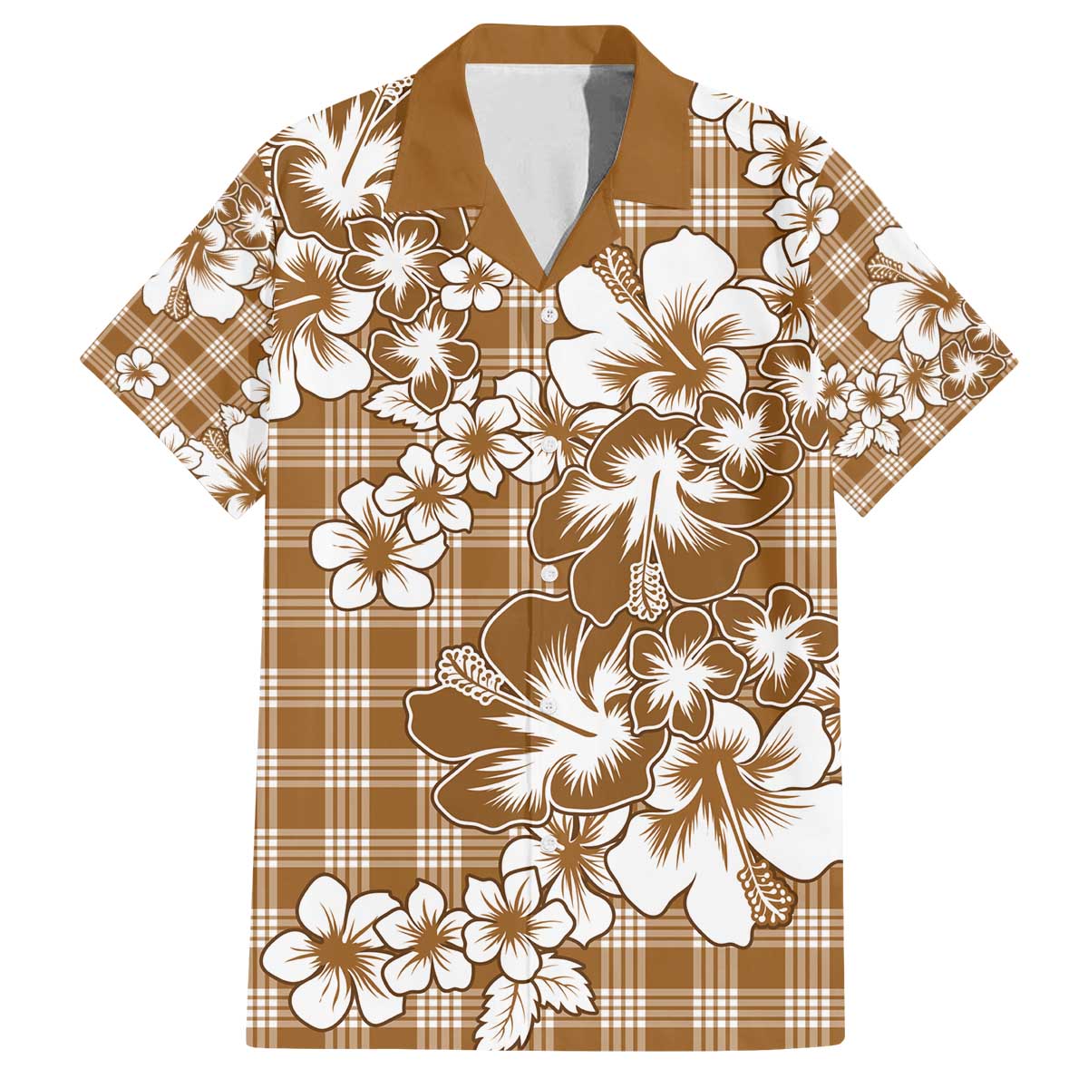Hibiscus Pakala Bronze Brown Family Matching Off The Shoulder Long Sleeve Dress and Hawaiian Shirt Tropical Floral Stylized LT01 Dad's Shirt - Short Sleeve Brown - Polynesian Pride