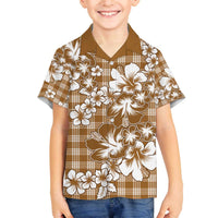Hibiscus Pakala Bronze Brown Family Matching Off The Shoulder Long Sleeve Dress and Hawaiian Shirt Tropical Floral Stylized LT01 Son's Shirt Brown - Polynesian Pride