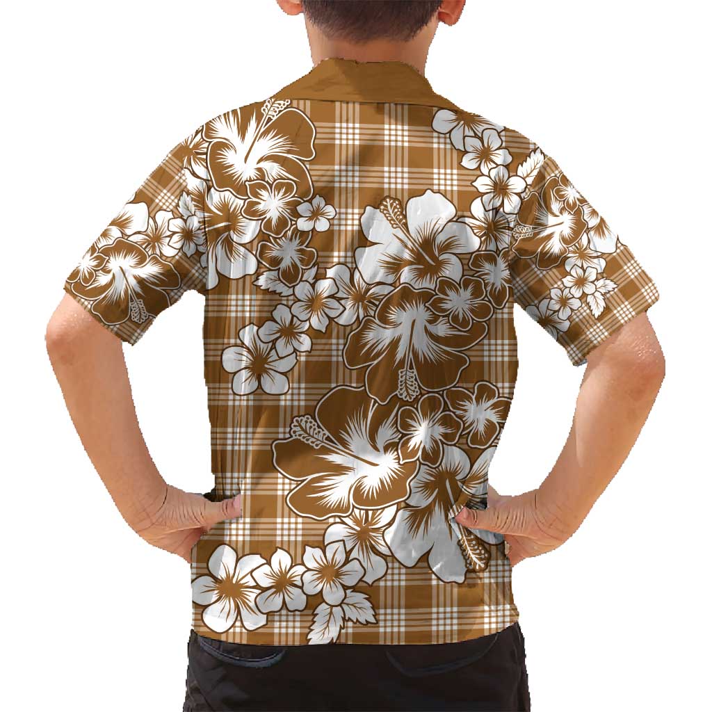 Hibiscus Pakala Bronze Brown Family Matching Off Shoulder Maxi Dress and Hawaiian Shirt Tropical Floral Stylized LT01 - Polynesian Pride