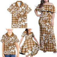 Hibiscus Pakala Bronze Brown Family Matching Off Shoulder Maxi Dress and Hawaiian Shirt Tropical Floral Stylized LT01 - Polynesian Pride