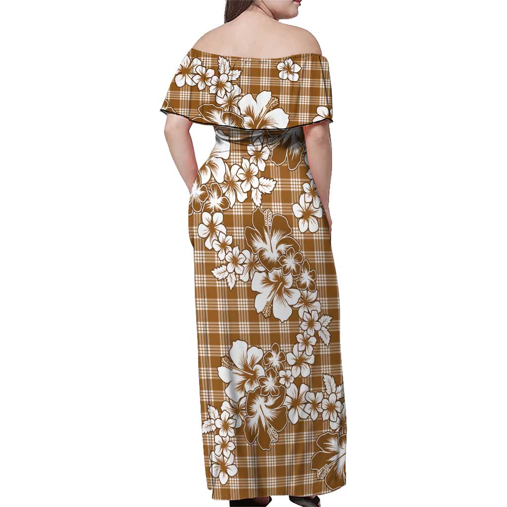 Hibiscus Pakala Bronze Brown Family Matching Off Shoulder Maxi Dress and Hawaiian Shirt Tropical Floral Stylized LT01 - Polynesian Pride