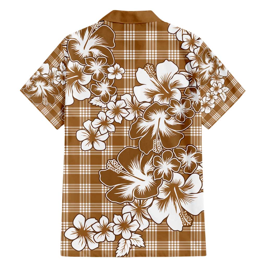 Hibiscus Pakala Bronze Brown Family Matching Off Shoulder Short Dress and Hawaiian Shirt Tropical Floral Stylized LT01 - Polynesian Pride