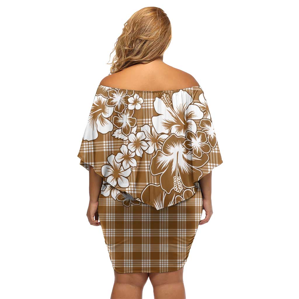 Hibiscus Pakala Bronze Brown Family Matching Off Shoulder Short Dress and Hawaiian Shirt Tropical Floral Stylized LT01 - Polynesian Pride