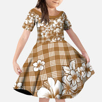 Hibiscus Pakala Bronze Brown Family Matching Puletasi and Hawaiian Shirt Tropical Floral Stylized LT01 Daughter's Dress Brown - Polynesian Pride