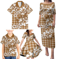 Hibiscus Pakala Bronze Brown Family Matching Puletasi and Hawaiian Shirt Tropical Floral Stylized LT01 - Polynesian Pride