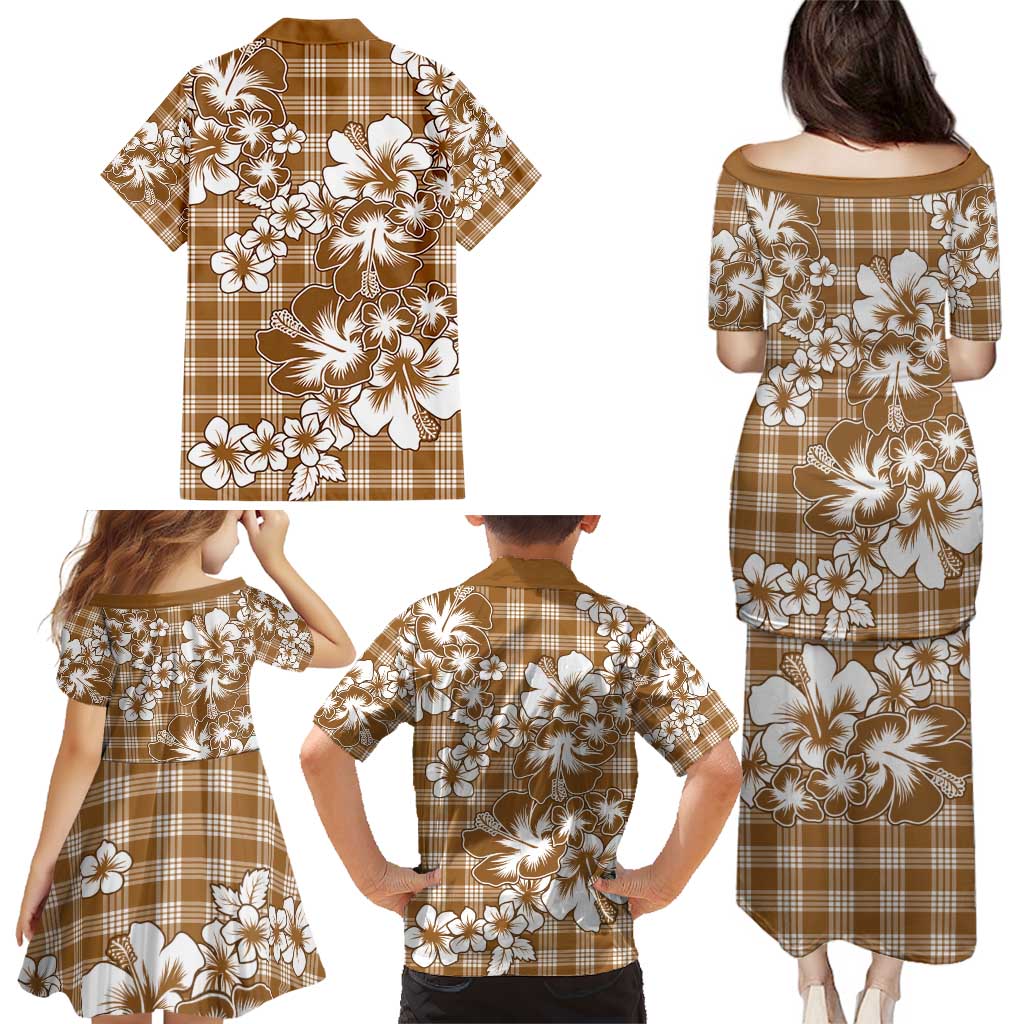 Hibiscus Pakala Bronze Brown Family Matching Puletasi and Hawaiian Shirt Tropical Floral Stylized LT01 - Polynesian Pride