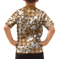 Hibiscus Pakala Bronze Brown Family Matching Short Sleeve Bodycon Dress and Hawaiian Shirt Tropical Floral Stylized LT01 - Polynesian Pride