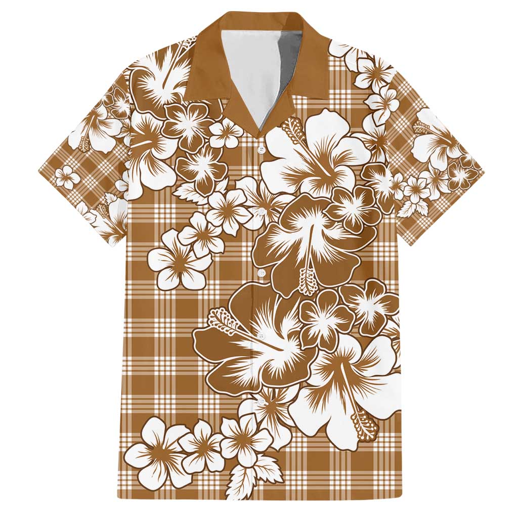 Hibiscus Pakala Bronze Brown Family Matching Short Sleeve Bodycon Dress and Hawaiian Shirt Tropical Floral Stylized LT01 Dad's Shirt - Short Sleeve Brown - Polynesian Pride