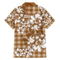 Hibiscus Pakala Bronze Brown Family Matching Short Sleeve Bodycon Dress and Hawaiian Shirt Tropical Floral Stylized LT01 - Polynesian Pride