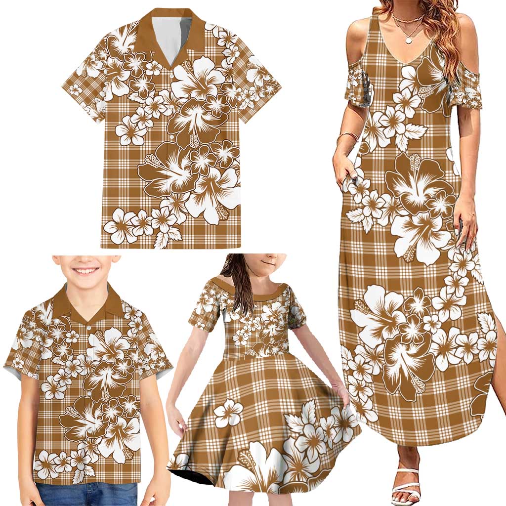 Hibiscus Pakala Bronze Brown Family Matching Summer Maxi Dress and Hawaiian Shirt Tropical Floral Stylized LT01 - Polynesian Pride