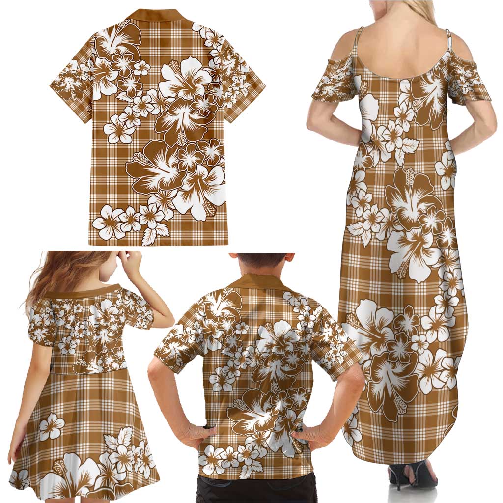 Hibiscus Pakala Bronze Brown Family Matching Summer Maxi Dress and Hawaiian Shirt Tropical Floral Stylized LT01 - Polynesian Pride