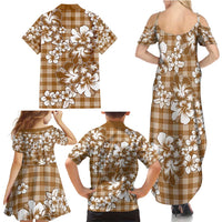Hibiscus Pakala Bronze Brown Family Matching Summer Maxi Dress and Hawaiian Shirt Tropical Floral Stylized LT01 - Polynesian Pride