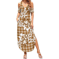 Hibiscus Pakala Bronze Brown Family Matching Summer Maxi Dress and Hawaiian Shirt Tropical Floral Stylized LT01 Mom's Dress Brown - Polynesian Pride