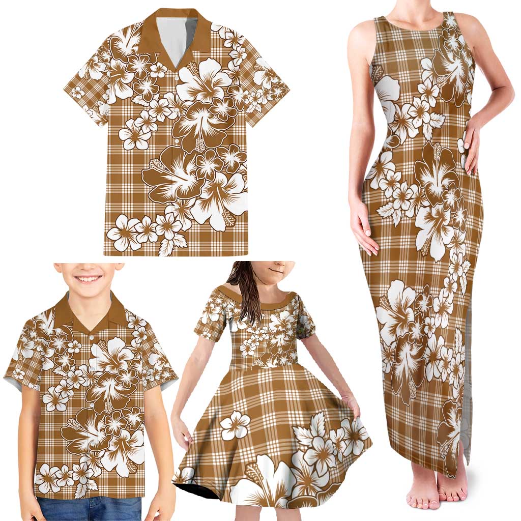 Hibiscus Pakala Bronze Brown Family Matching Tank Maxi Dress and Hawaiian Shirt Tropical Floral Stylized LT01 - Polynesian Pride
