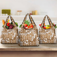 Hibiscus Pakala Bronze Brown Grocery Bag Tropical Floral Stylized LT01 3-pack One Size Brown - Polynesian Pride
