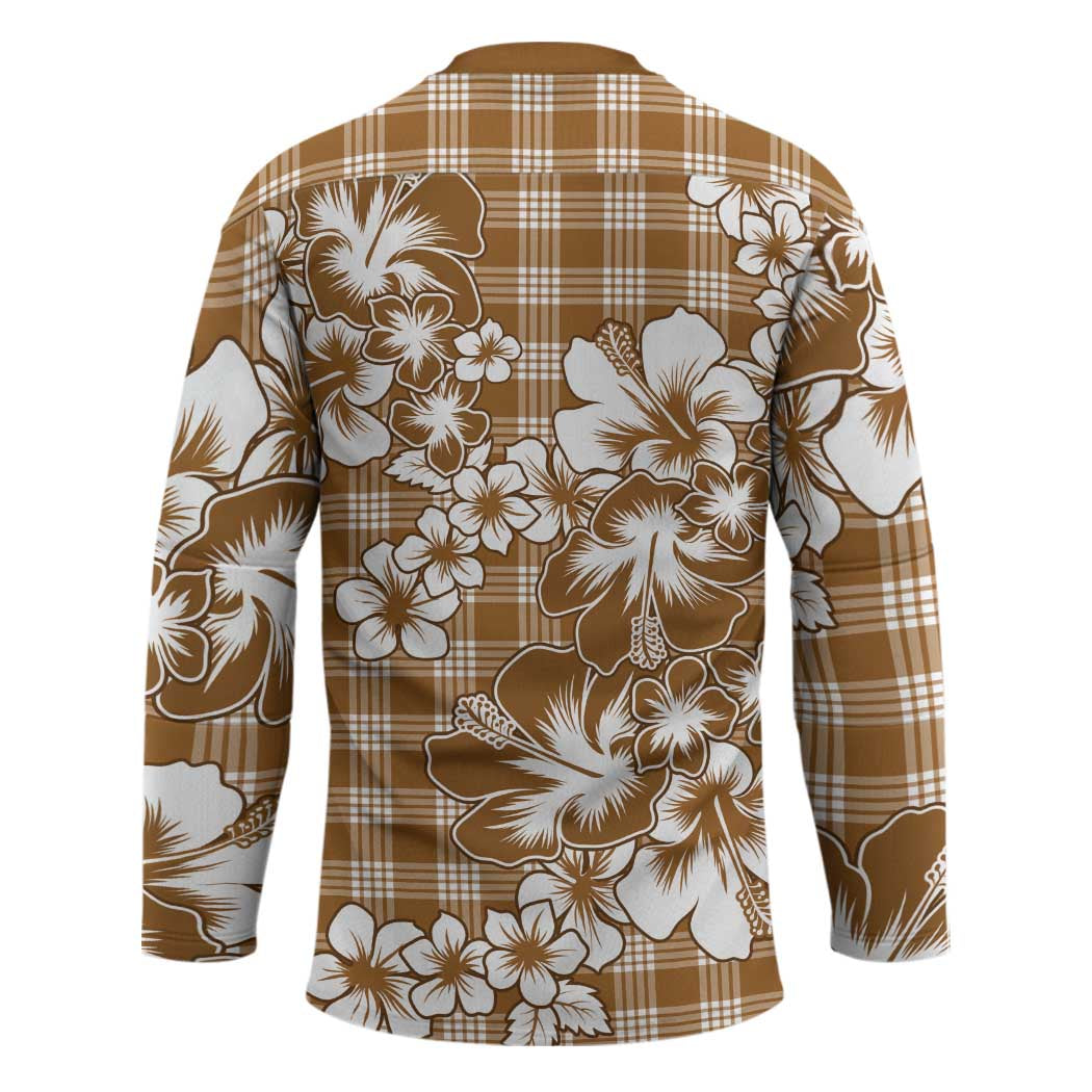 Hibiscus Pakala Bronze Brown Hockey Jersey Tropical Floral Stylized - Polynesian Pride