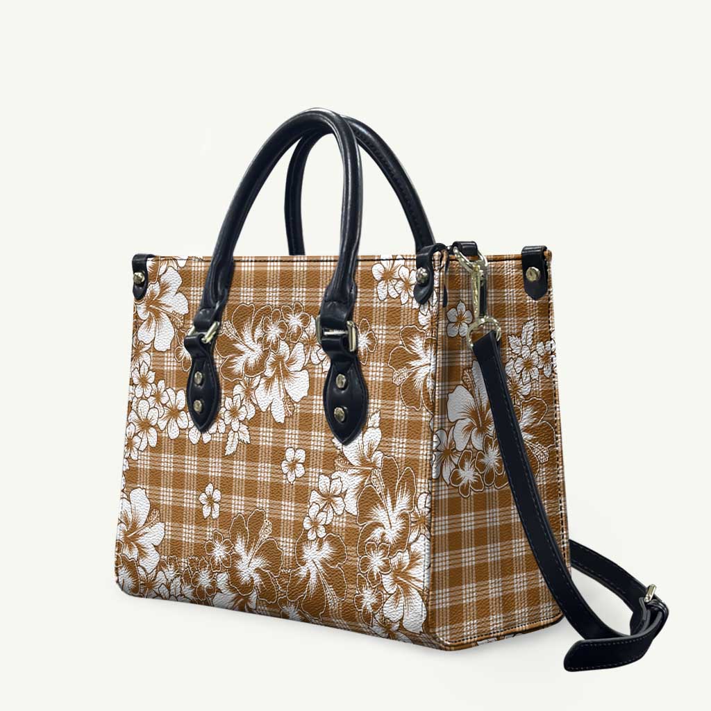 Hibiscus Pakala Bronze Brown Leather Bag Tropical Floral Stylized - Polynesian Pride