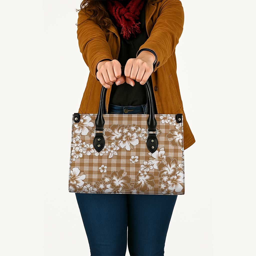 Hibiscus Pakala Bronze Brown Leather Bag Tropical Floral Stylized - Polynesian Pride