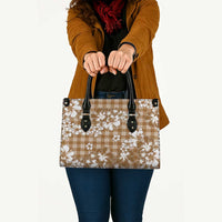 Hibiscus Pakala Bronze Brown Leather Bag Tropical Floral Stylized - Polynesian Pride