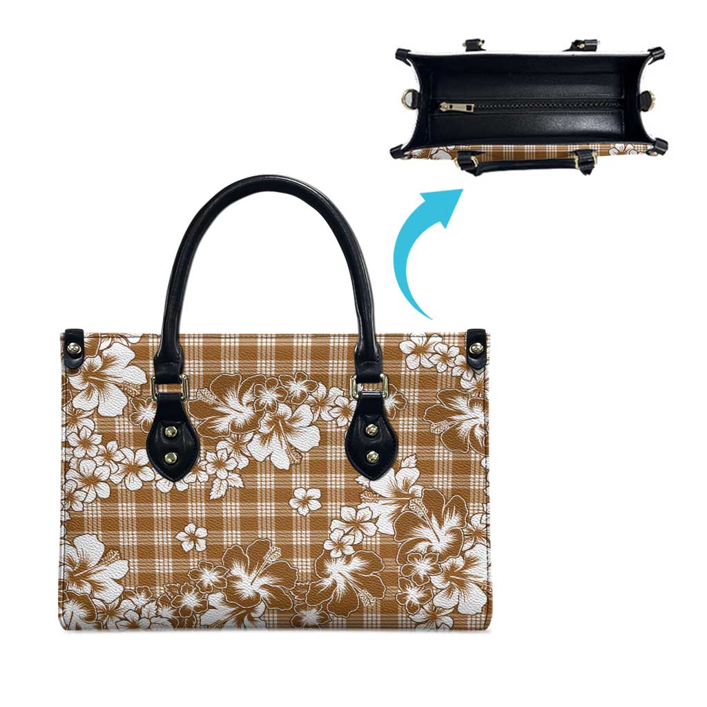 Hibiscus Pakala Bronze Brown Leather Bag Tropical Floral Stylized - Polynesian Pride