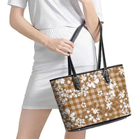 Hibiscus Pakala Bronze Brown Leather Tote Bag Tropical Floral Stylized - Polynesian Pride