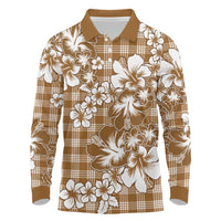 Hibiscus Pakala Bronze Brown Long Sleeve Polo Shirt Tropical Floral Stylized LT01 Brown - Polynesian Pride